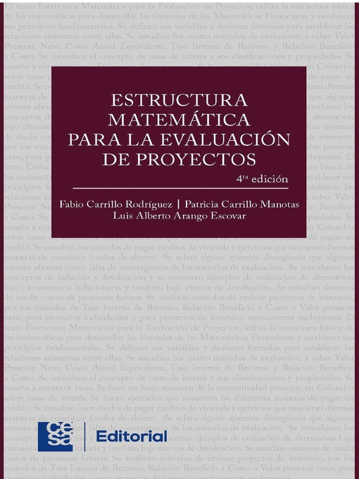 Title details for Estructura matemática para la evaluación de proyectos 4a edición by Fabio Carrillo Rodríguez - Available